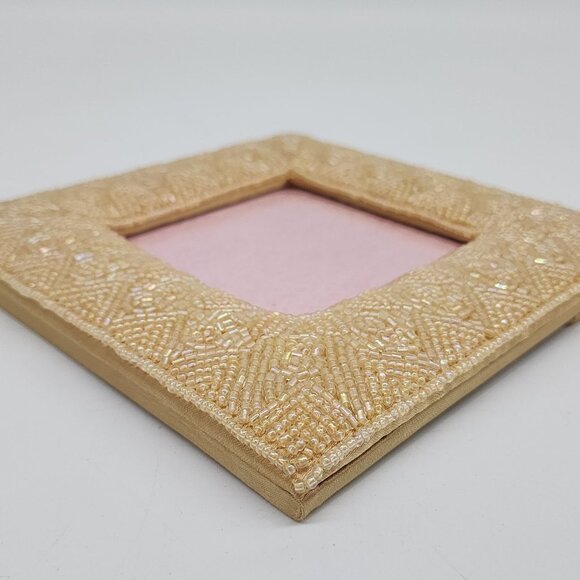 Beaded Yellow Square Photo Frame 3" Exterior 5.5" - Picture 7 of 11